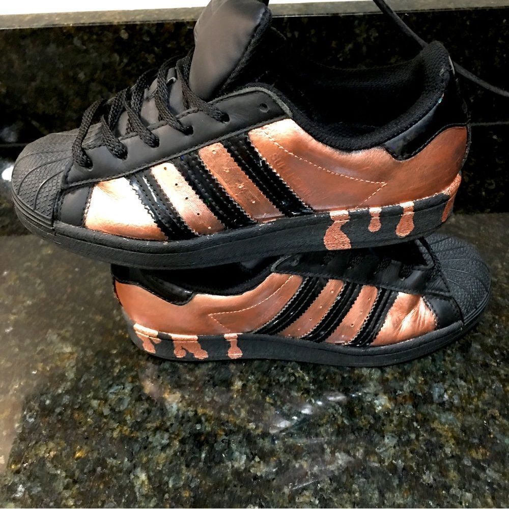 Custom Rose Gold Metallic oil spill stripped Adidas